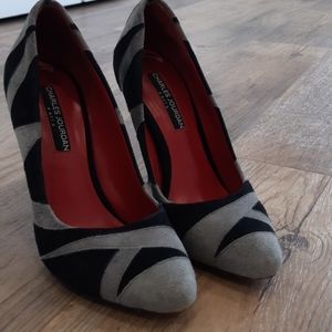 Charles Jourdan Grey Black Suede Heels Size 6